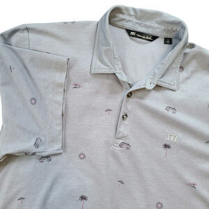 Travis Mathew Polo Shirt Mens XLarge Drive Down All Over Print Beach Cotton Golf